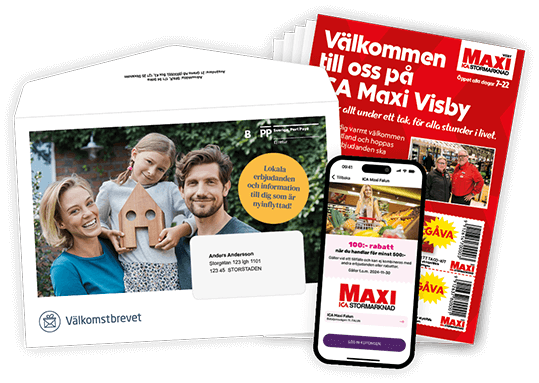 Välkomstbrevet med lokala annonser och appen Mobilkupongen för nyinflyttade från Lidh Reklam