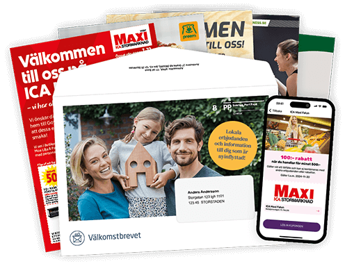 Välkomstbrevet med lokala annonser och appen Mobilkupongen för nyinflyttade från Lidh Reklam